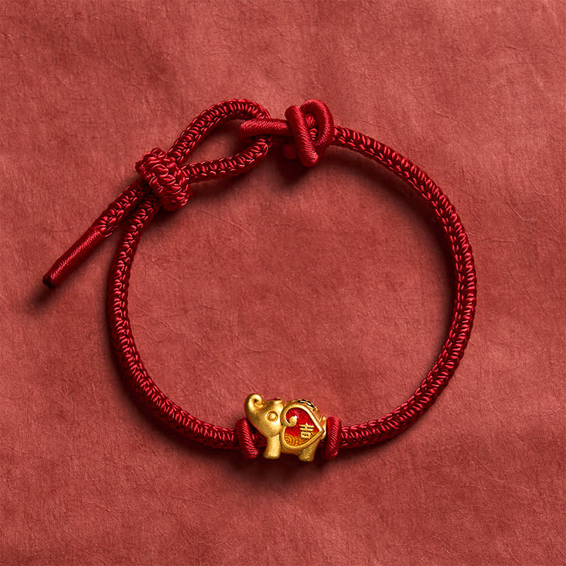 EverestArtStudios Handmade Red String Elephant Love Heart Protection Braided Adjustable Bracelet