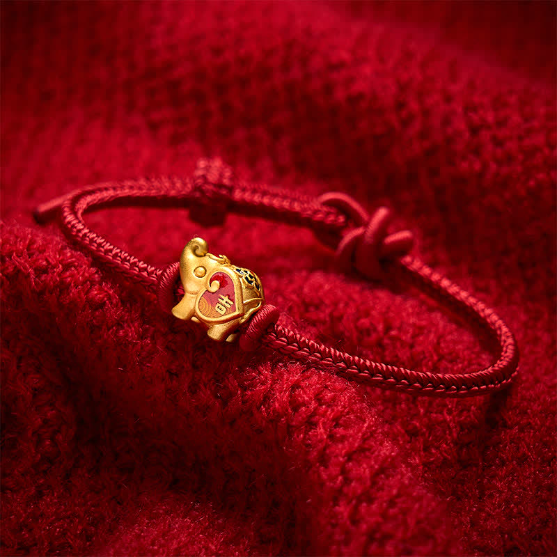EverestArtStudios Handmade Red String Elephant Love Heart Protection Braided Adjustable Bracelet