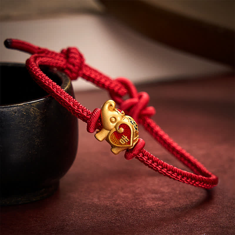 EverestArtStudios Handmade Red String Elephant Love Heart Protection Braided Adjustable Bracelet