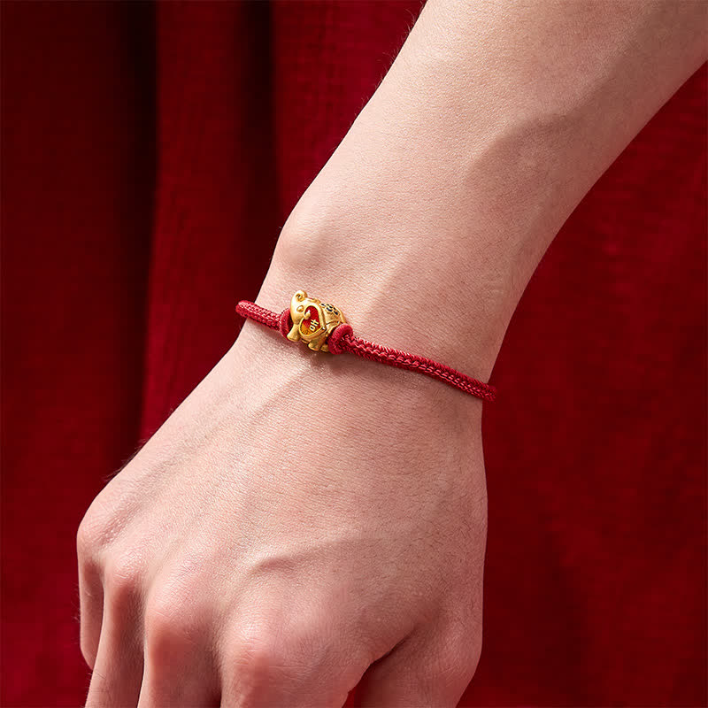 EverestArtStudios Handmade Red String Elephant Love Heart Protection Braided Adjustable Bracelet