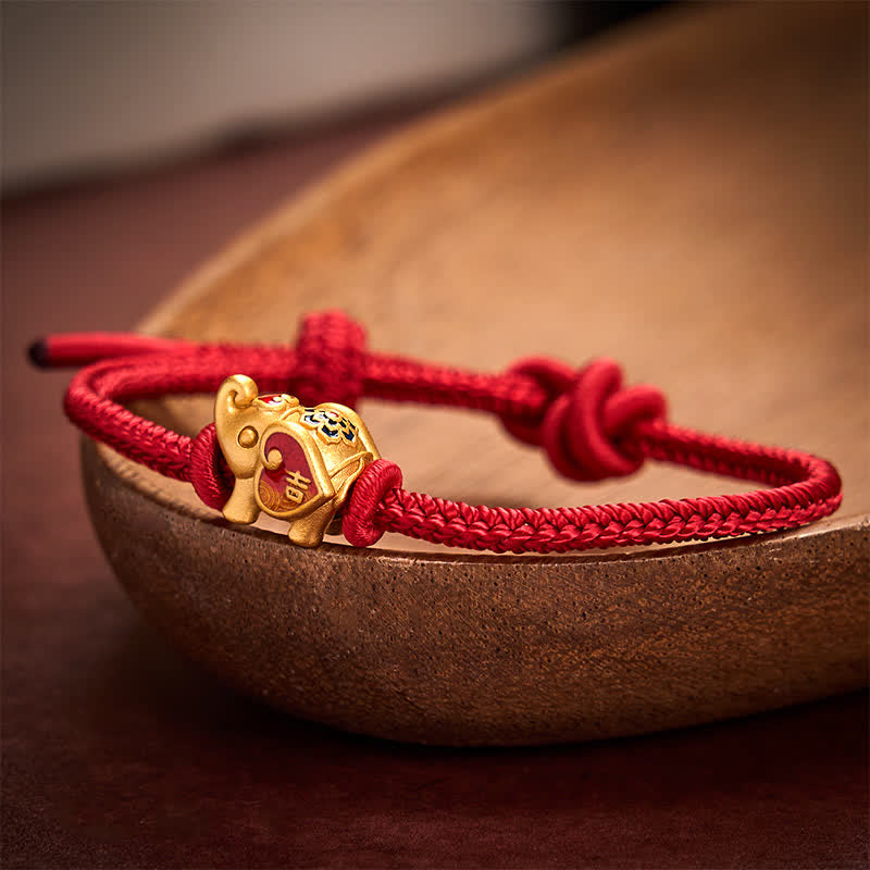 EverestArtStudios Handmade Red String Elephant Love Heart Protection Braided Adjustable Bracelet