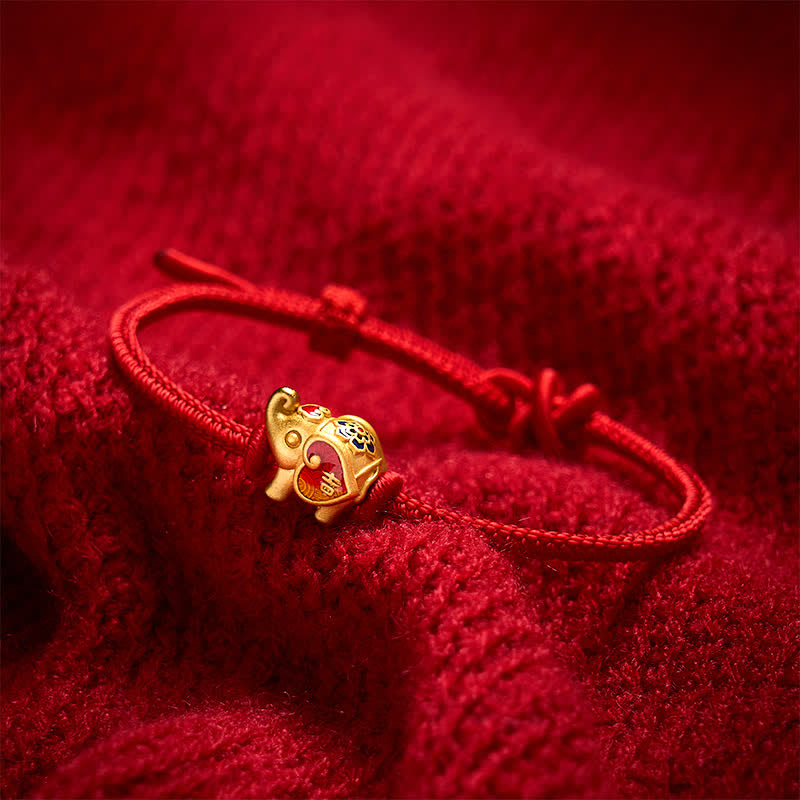 EverestArtStudios Handmade Red String Elephant Love Heart Protection Braided Adjustable Bracelet