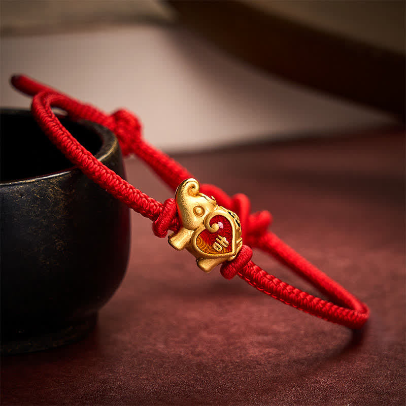Buddha Stones Handmade Red String Elephant Love Heart Protection Braided Adjustable Bracelet