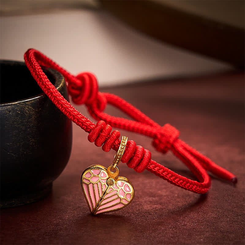 Buddha Stones Handmade Braided Red String Love Heart Charm Protection Luck Bracelet