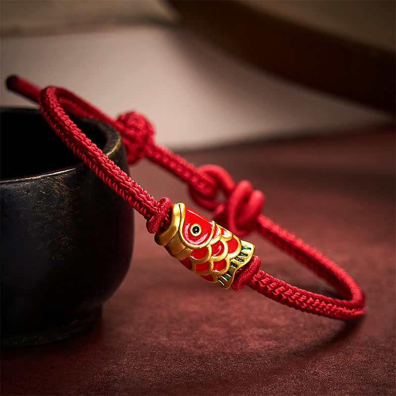 EverestArtstudios Hand-Woven Red String Koi Fish Strength Adjustable Braided Cord Bracelet
