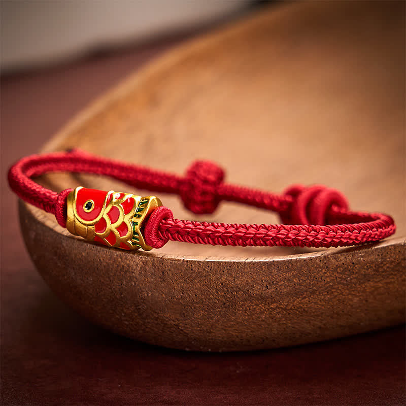 Buddha Stones Hand-Woven Red String Koi Fish Strength Adjustable Braided Cord Bracelet