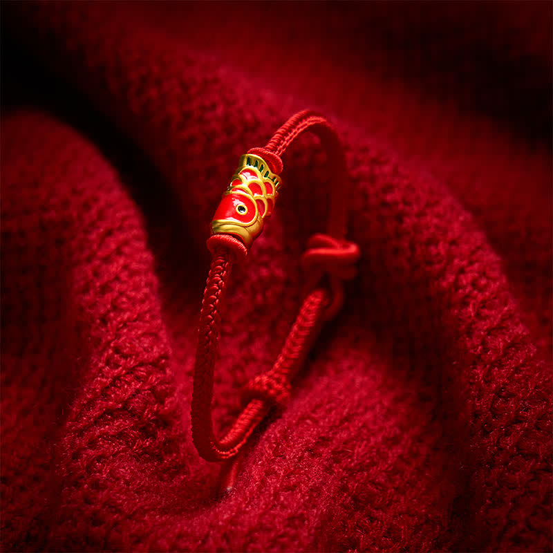 EverestArtstudios Hand-Woven Red String Koi Fish Strength Adjustable Braided Cord Bracelet