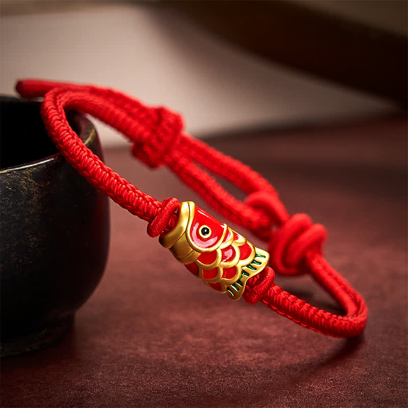 Buddha Stones Hand-Woven Red String Koi Fish Strength Adjustable Braided Cord Bracelet