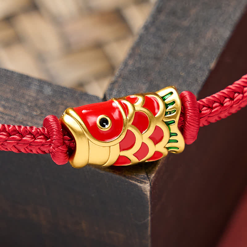 Buddha Stones Hand-Woven Red String Koi Fish Strength Adjustable Braided Cord Bracelet