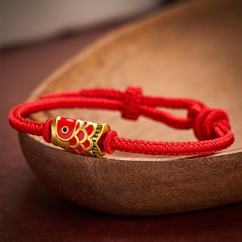 EverestArtstudios Hand-Woven Red String Koi Fish Strength Adjustable Braided Cord Bracelet