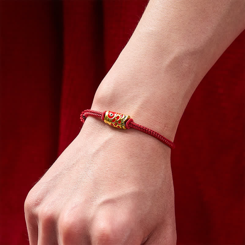 Buddha Stones Hand-Woven Red String Koi Fish Strength Adjustable Braided Cord Bracelet