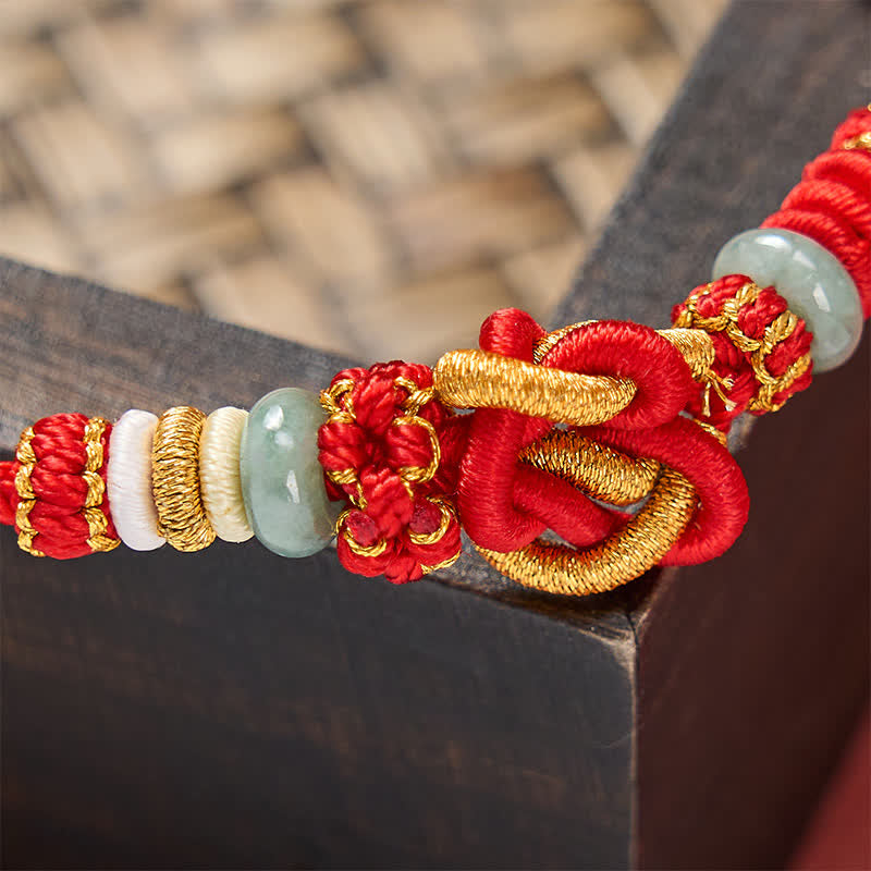 EverestArtstudios Hand-Woven Love Heart Knot Jade Luck Braided Cord Bracelet