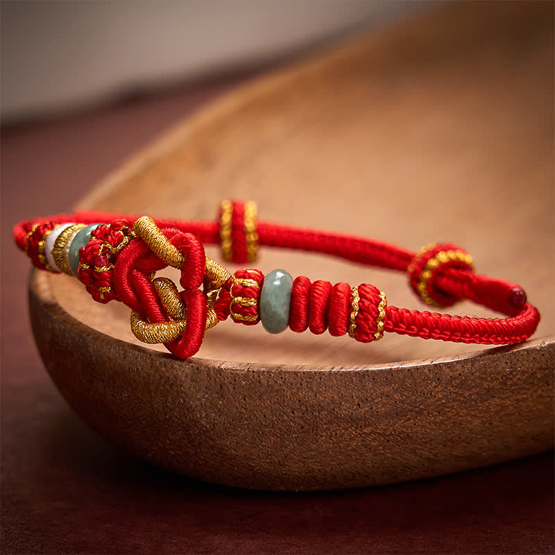 EverestArtstudios Hand-Woven Love Heart Knot Jade Luck Braided Cord Bracelet