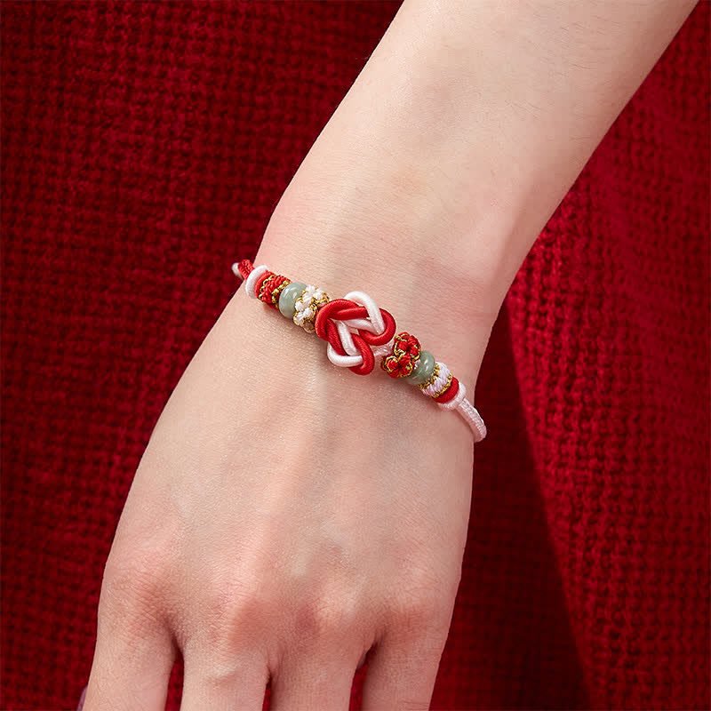 EverestArtstudios Hand-Woven Love Heart Knot Jade Luck Braided Cord Bracelet