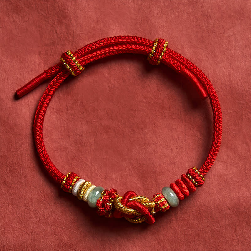 Buddha Stones Hand-Woven Love Heart Knot Jade Luck Braided Cord Bracelet