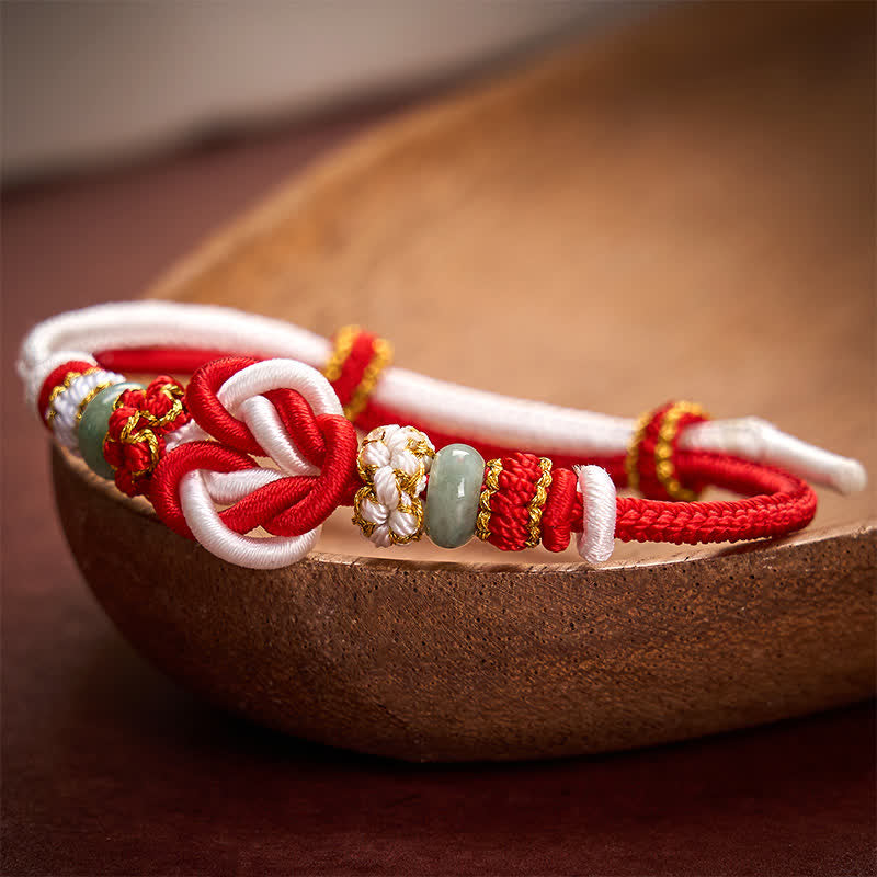 Buddha Stones Hand-Woven Love Heart Knot Jade Luck Braided Cord Bracelet
