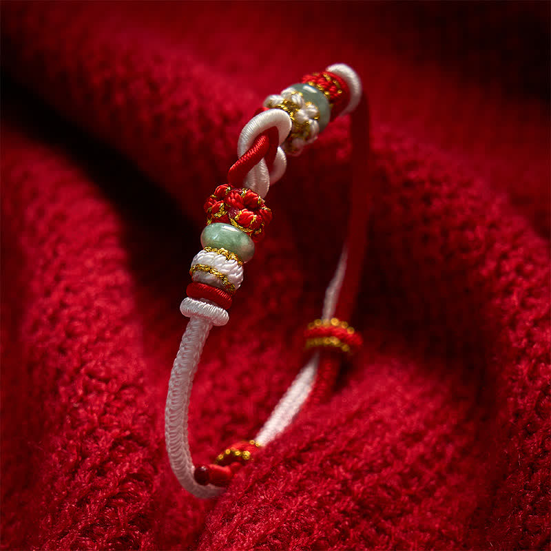 Buddha Stones Hand-Woven Love Heart Knot Jade Luck Braided Cord Bracelet