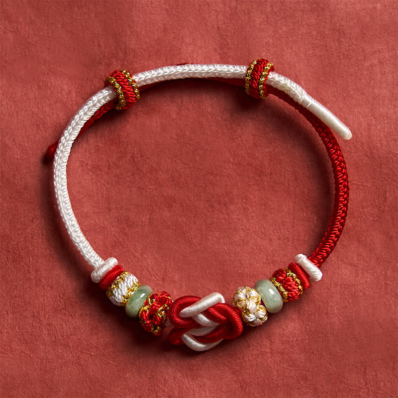 EverestArtstudios Hand-Woven Love Heart Knot Jade Luck Braided Cord Bracelet