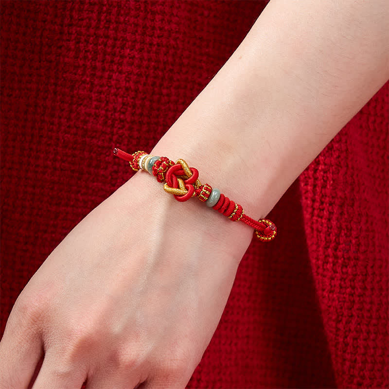 EverestArtstudios Hand-Woven Love Heart Knot Jade Luck Braided Cord Bracelet