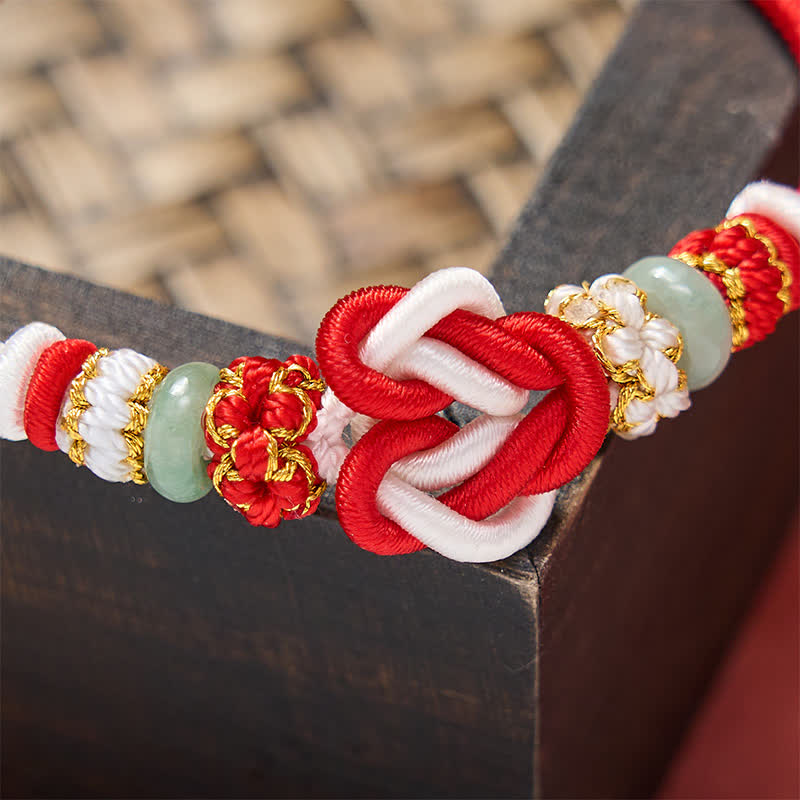 EverestArtstudios Hand-Woven Love Heart Knot Jade Luck Braided Cord Bracelet