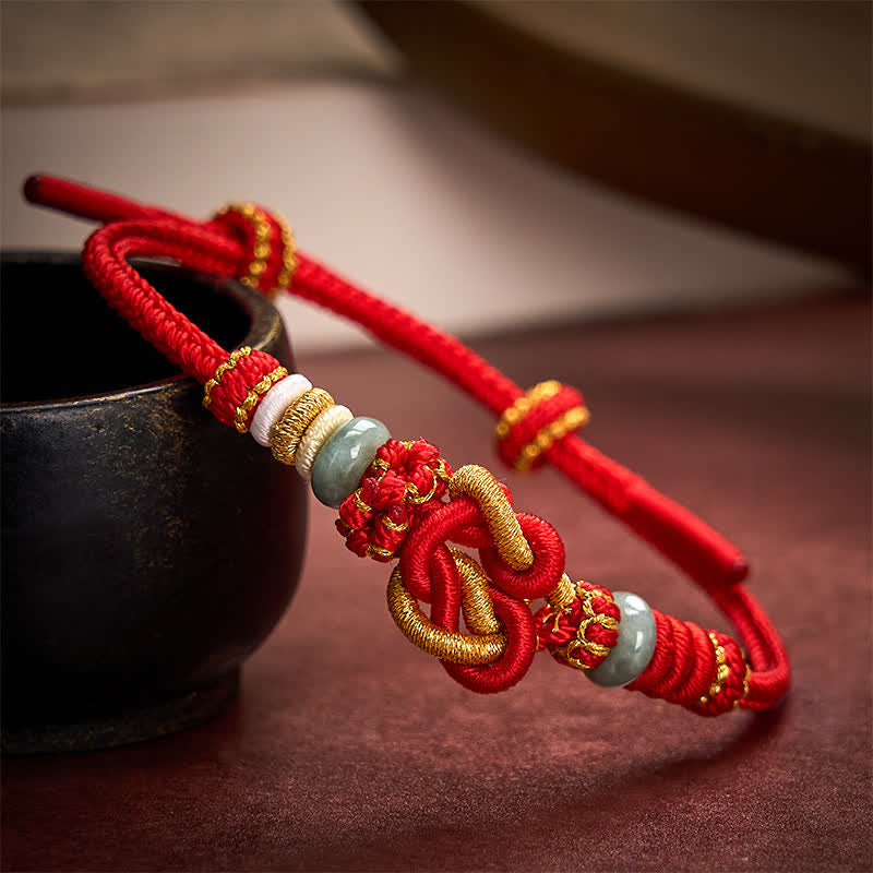 EverestArtstudios Hand-Woven Love Heart Knot Jade Luck Braided Cord Bracelet