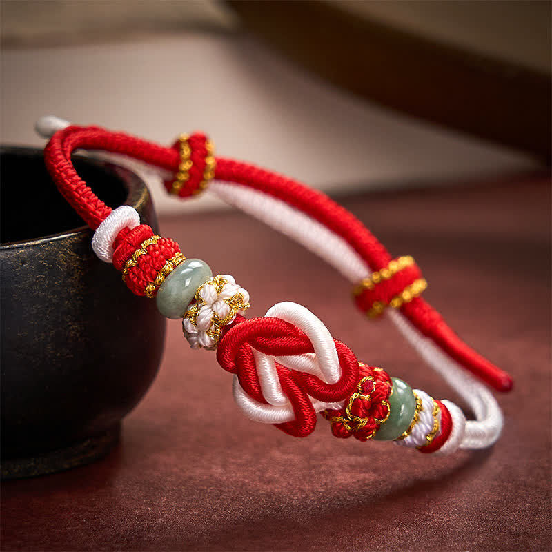 EverestArtstudios Hand-Woven Love Heart Knot Jade Luck Braided Cord Bracelet