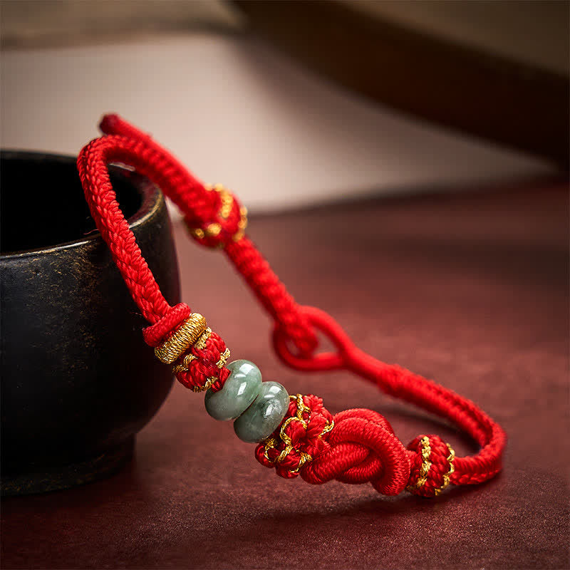 EverestArtstudios Chinese Knotting Luck Jade Hand-Woven Adjustable Bracelet