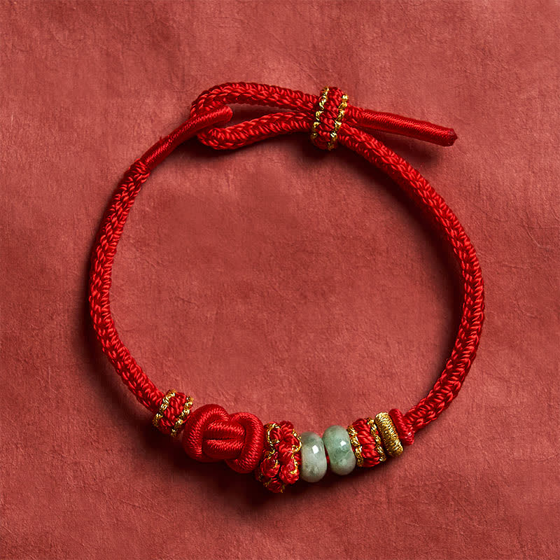 Buddha Stones Chinese Knotting Luck Jade Hand-Woven Adjustable Bracelet