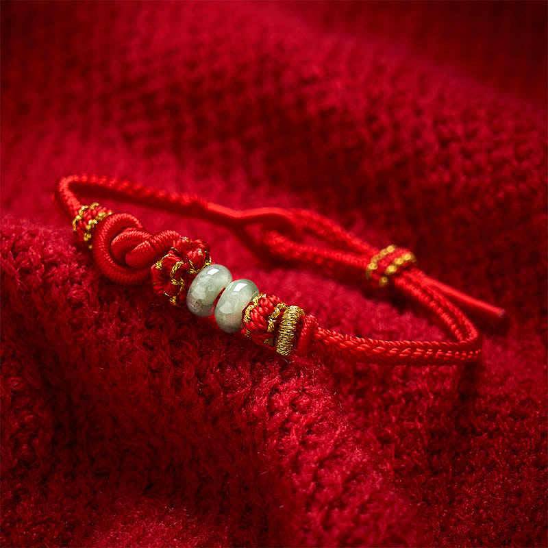 Buddha Stones Chinese Knotting Luck Jade Hand-Woven Adjustable Bracelet