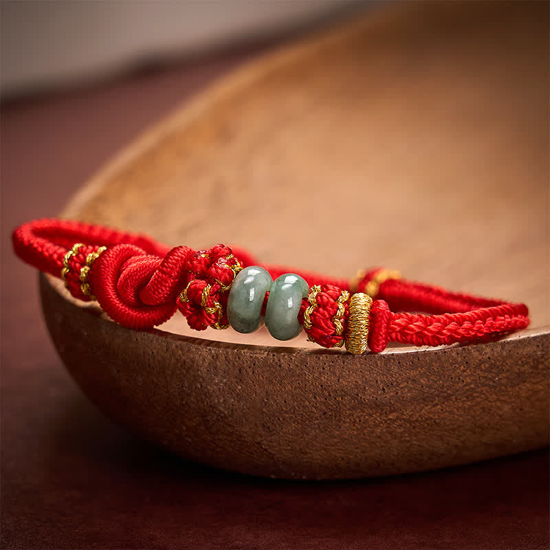 EverestArtstudios Chinese Knotting Luck Jade Hand-Woven Adjustable Bracelet