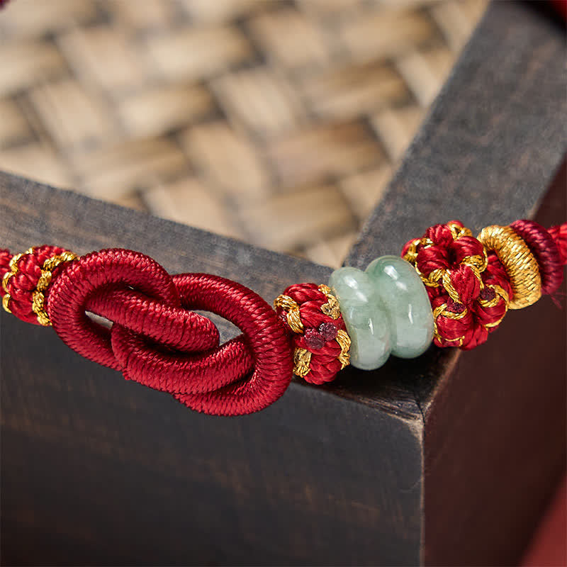 Buddha Stones Chinese Knotting Luck Jade Hand-Woven Adjustable Bracelet