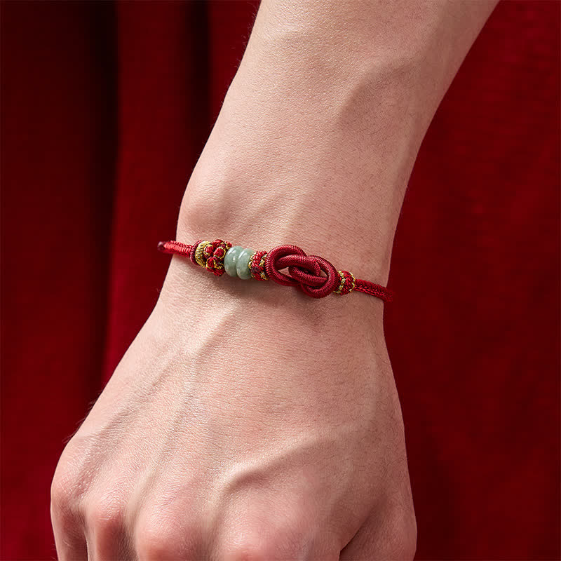Buddha Stones Chinese Knotting Luck Jade Hand-Woven Adjustable Bracelet