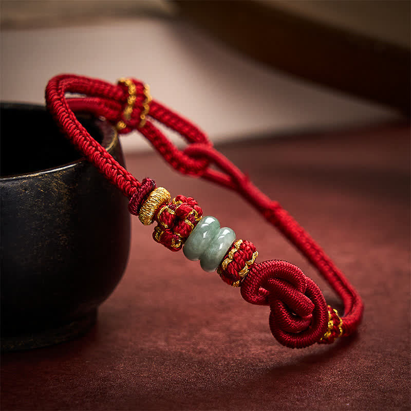 EverestArtstudios Chinese Knotting Luck Jade Hand-Woven Adjustable Bracelet