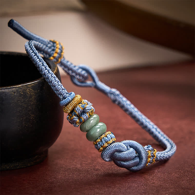 Buddha Stones Chinese Knotting Luck Jade Hand-Woven Adjustable Bracelet