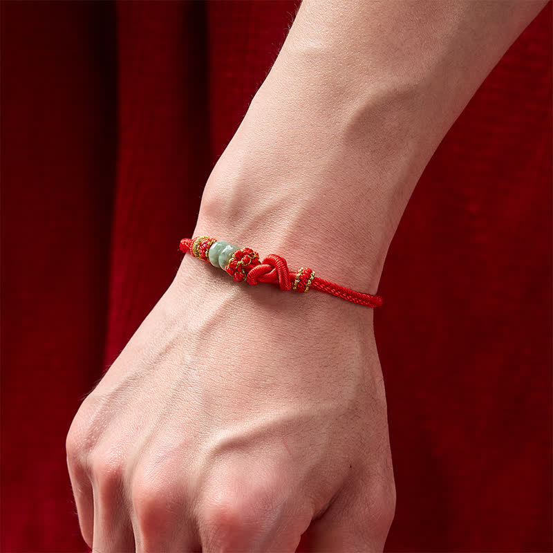 EverestArtstudios Chinese Knotting Luck Jade Hand-Woven Adjustable Bracelet