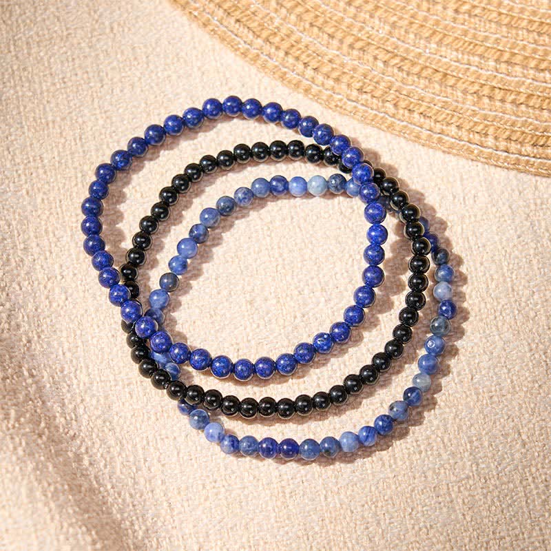 Buddha Stones 3pcs "Put Your Mind to Rest" Lapis Lazuli Balance Bracelet Includes Gift Message Card