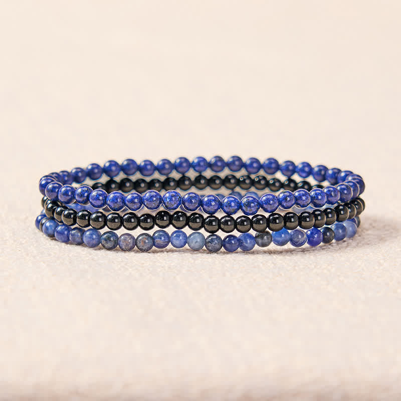 Buddha Stones 3pcs "Put Your Mind to Rest" Lapis Lazuli Balance Bracelet Includes Gift Message Card