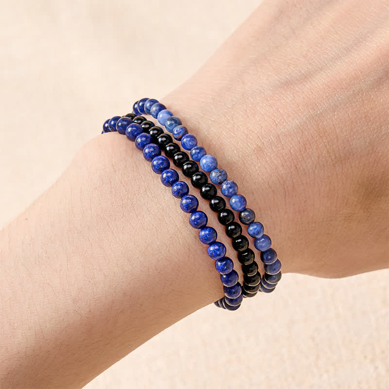 Buddha Stones 3pcs "Put Your Mind to Rest" Lapis Lazuli Balance Bracelet Includes Gift Message Card