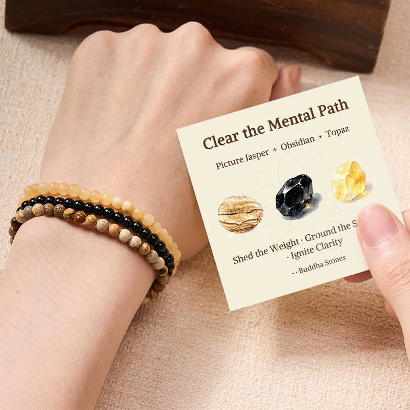 Buddha Stones 3pcs "Clear the Mental Path" Picture Jasper Wisdom Bracelet Includes Gift Message Card