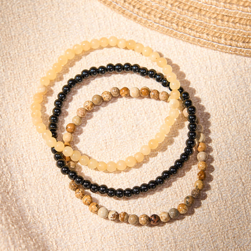 Buddha Stones 3pcs "Clear the Mental Path" Picture Jasper Wisdom Bracelet Includes Gift Message Card