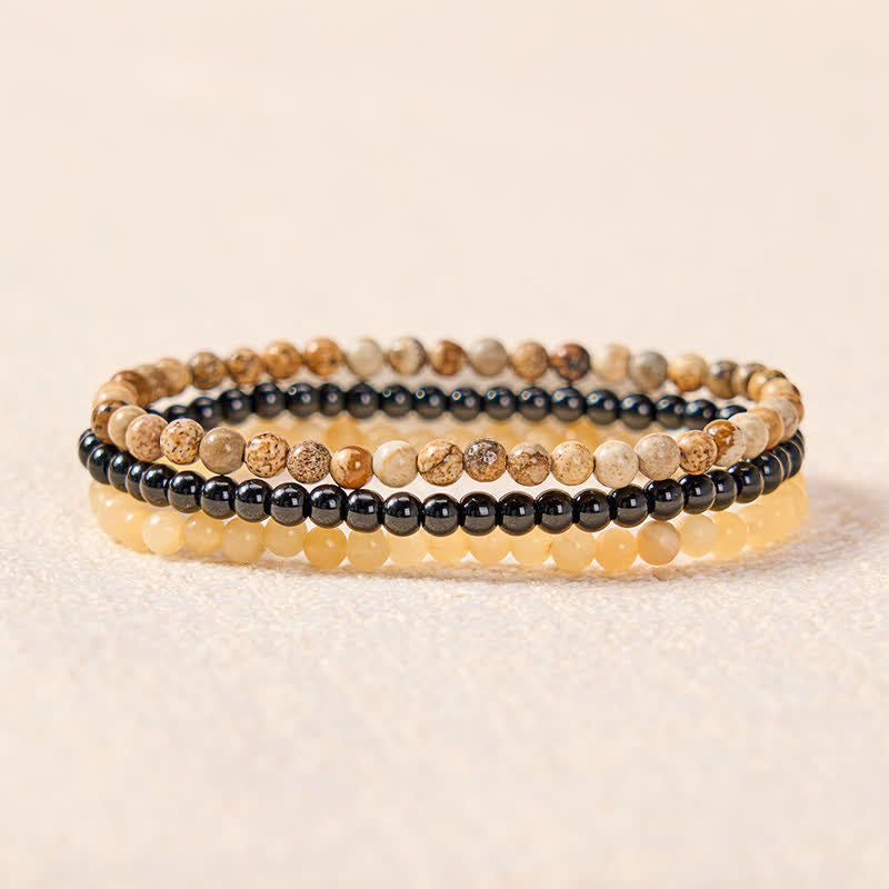 Buddha Stones 3pcs "Clear the Mental Path" Picture Jasper Wisdom Bracelet Includes Gift Message Card