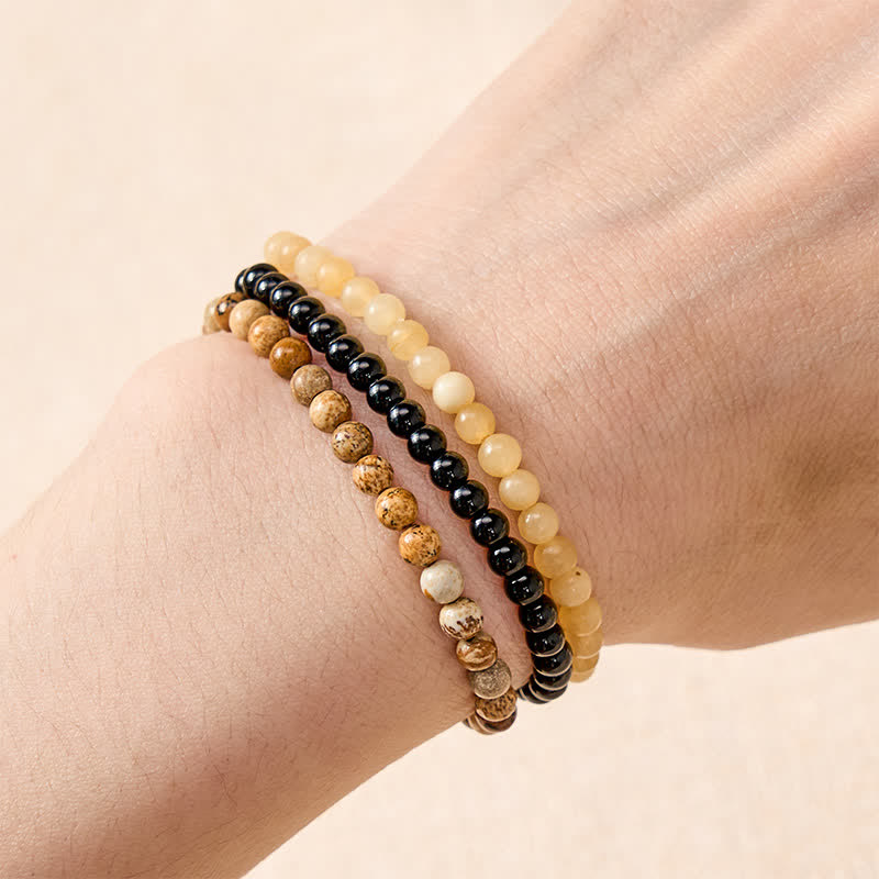 Buddha Stones 3pcs "Clear the Mental Path" Picture Jasper Wisdom Bracelet Includes Gift Message Card