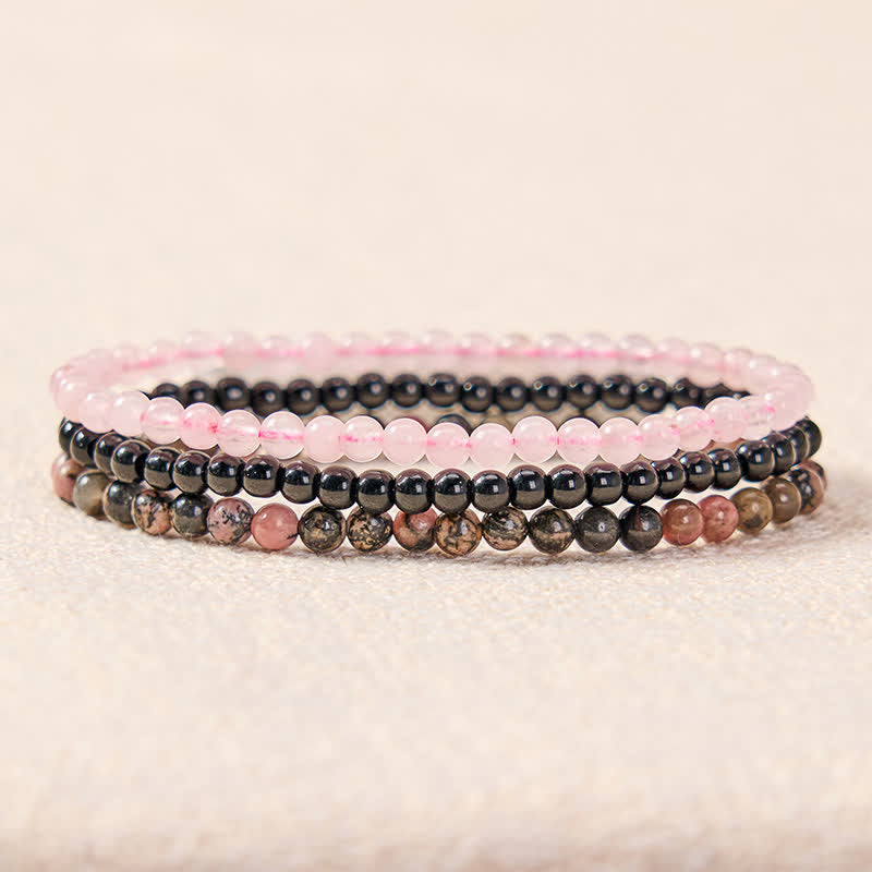 Buddha Stones 3pcs "Open Your Heart" Rhodonite Healing Bracelet Includes Gift Message Card