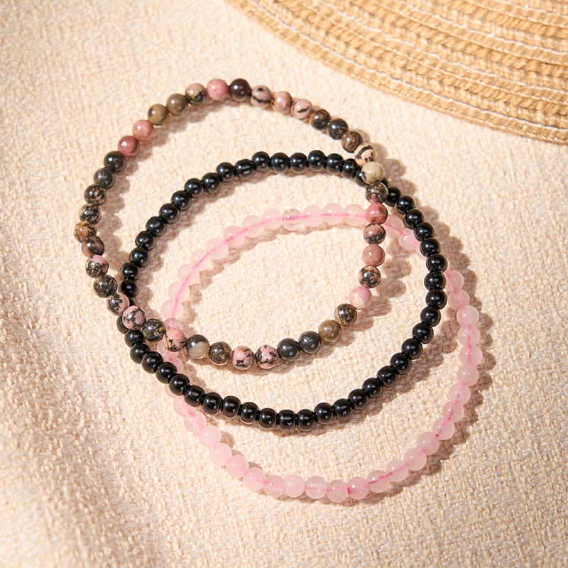 Buddha Stones 3pcs "Open Your Heart" Rhodonite Healing Bracelet Includes Gift Message Card