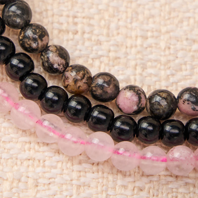 Buddha Stones 3pcs "Open Your Heart" Rhodonite Healing Bracelet Includes Gift Message Card