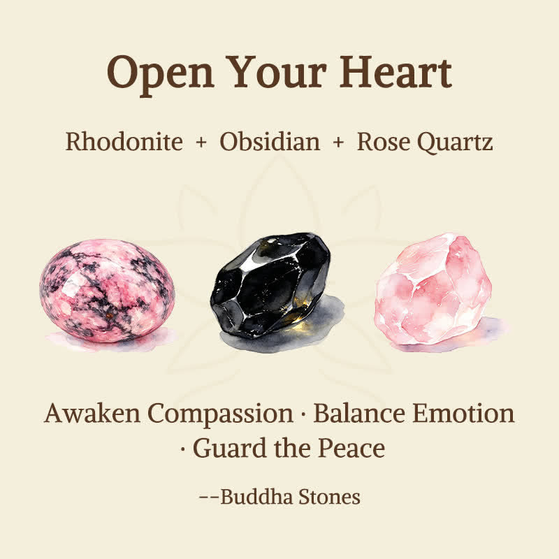 Buddha Stones 3pcs "Open Your Heart" Rhodonite Healing Bracelet Includes Gift Message Card