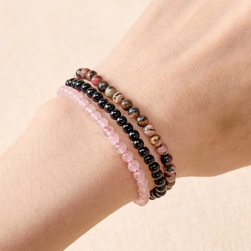 Buddha Stones 3pcs "Open Your Heart" Rhodonite Healing Bracelet Includes Gift Message Card