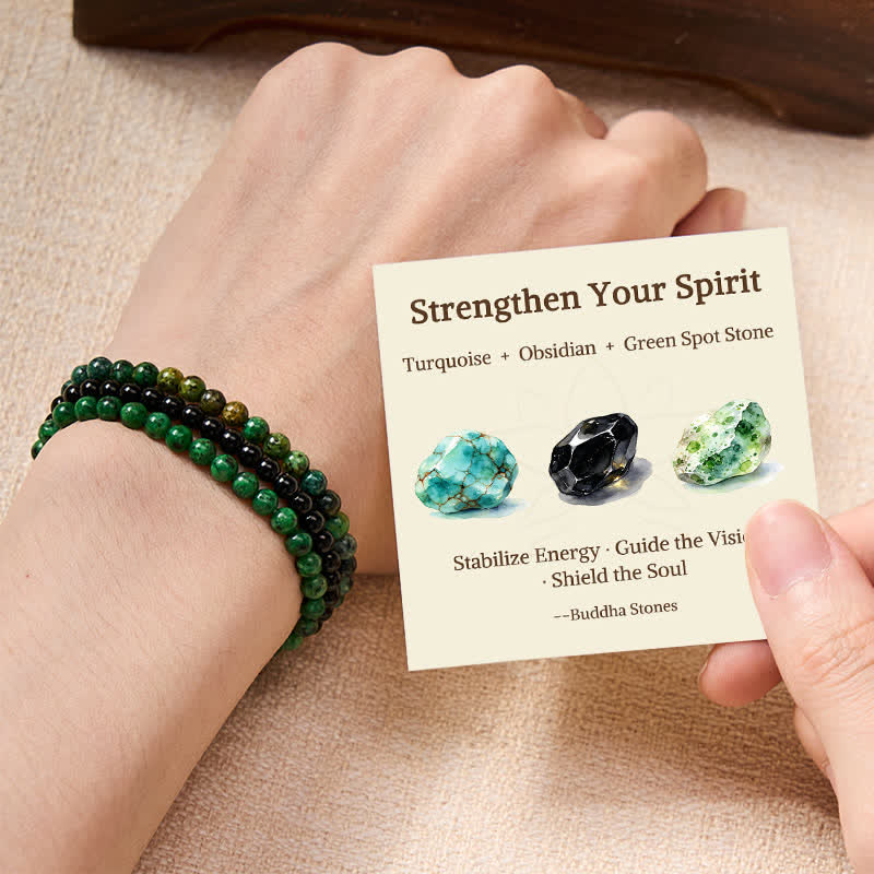 Buddha Stones 3pcs "Strengthen Your Spirit" Turquoise Bracelet Includes Gift Message Card