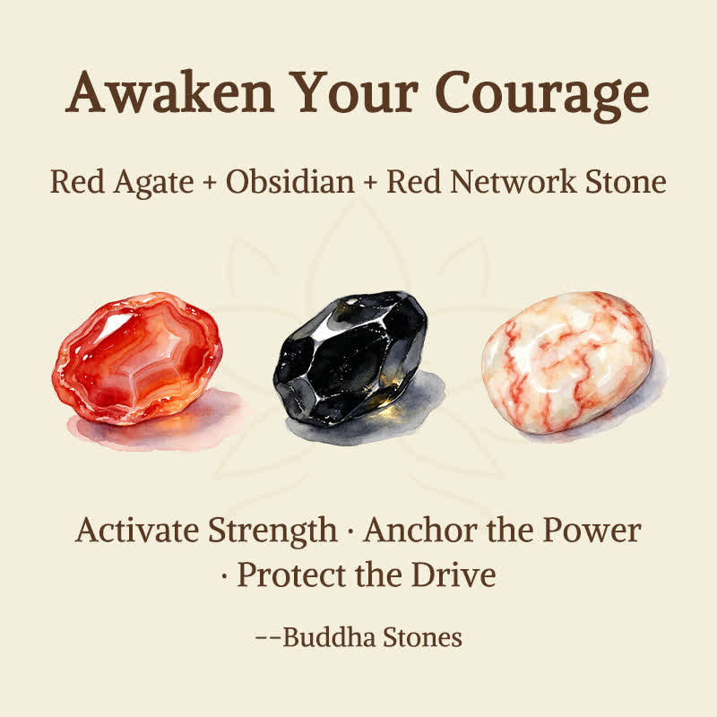 Buddha Stones 3pcs "Awaken Your Courage" Red Agate Calm Bracelet Includes Gift Message Card