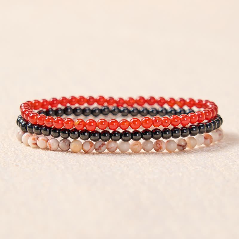 Buddha Stones 3pcs "Awaken Your Courage" Red Agate Calm Bracelet Includes Gift Message Card